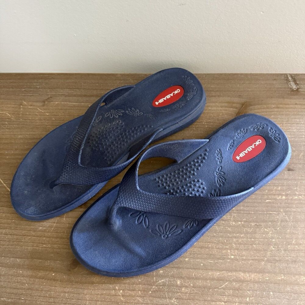 WOMEN'S OKABASHI SANDALS FLIP FLOPS SIZE M/L Blue Made in USA